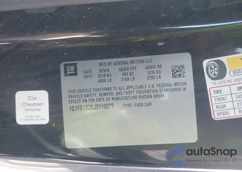 2018 Chevrolet Camaro 1Ss from USA, damaged, VIN 1G1FE1R75J0113079